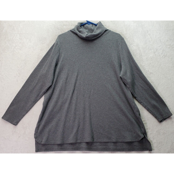 Isaac Mizrahi Live! Top Womens 2X Gray Knit Long Sleeve Turtleneck High Low Slit - Picture 1 of 8